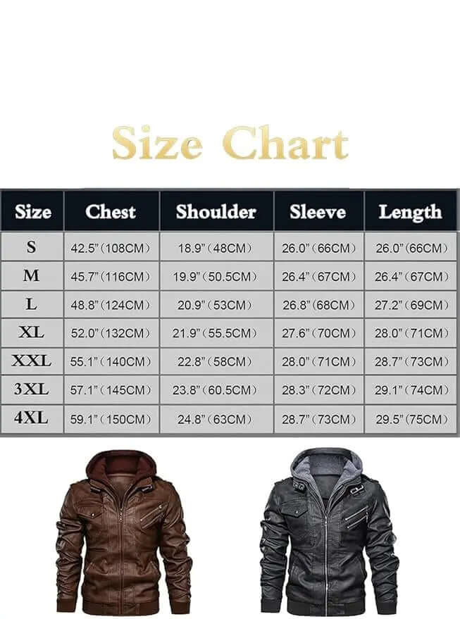 Men's Faux Leather Bomber Jacket – Removable Hood
