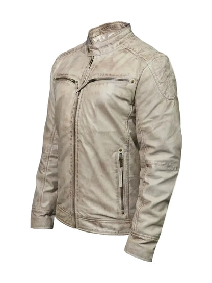 Men's Off-White Leather Jacket – Vintage Waxed Sheepskin