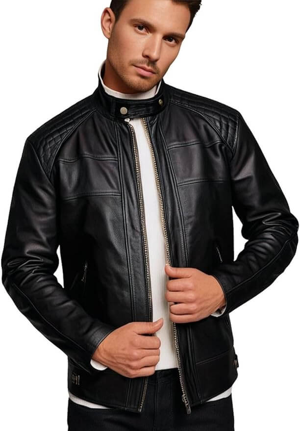 Men's Leather Moto Jacket – Zip Pockets