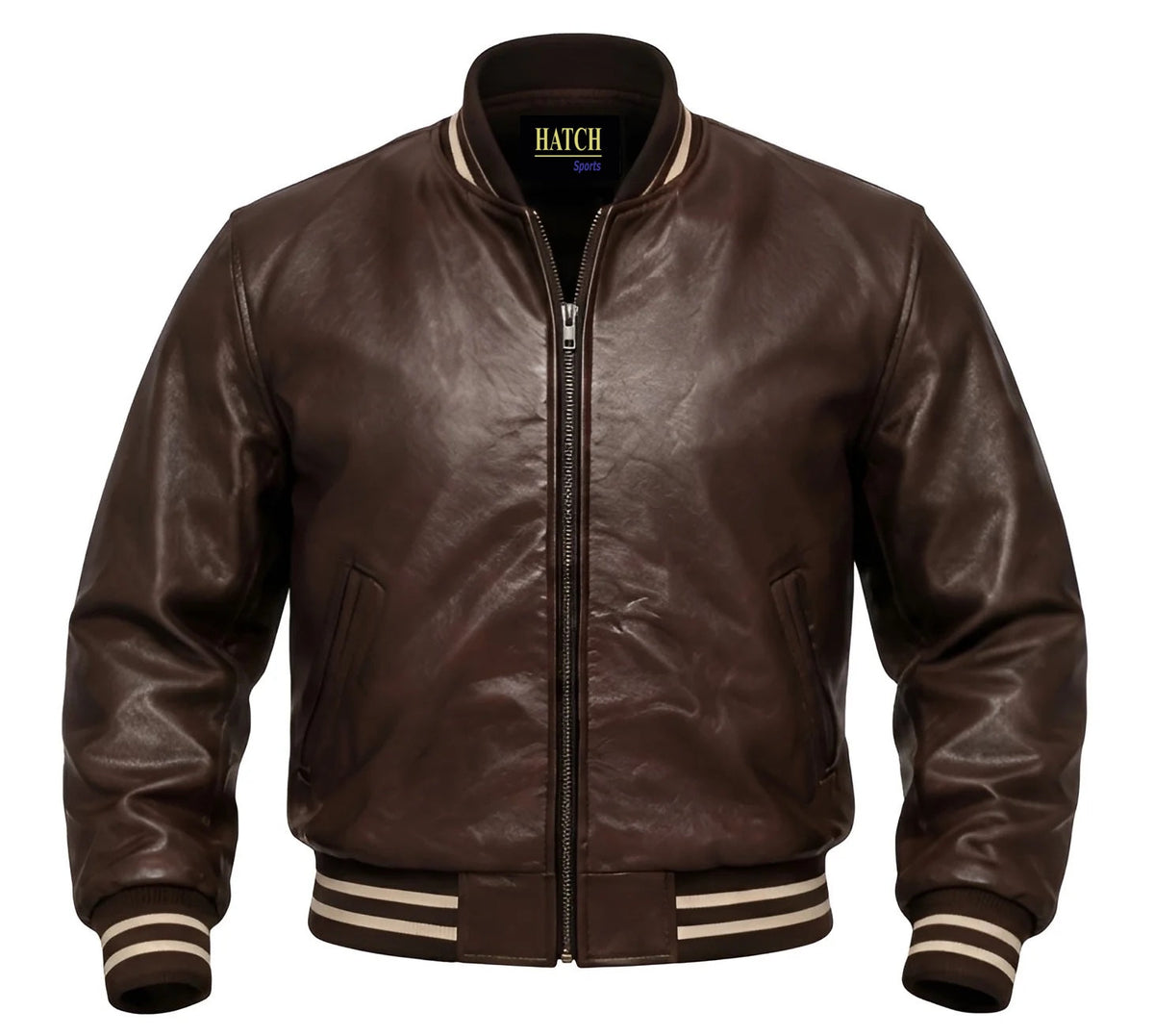 Men's Dark Brown Leather Varsity Jacket – Ribbed Bomber