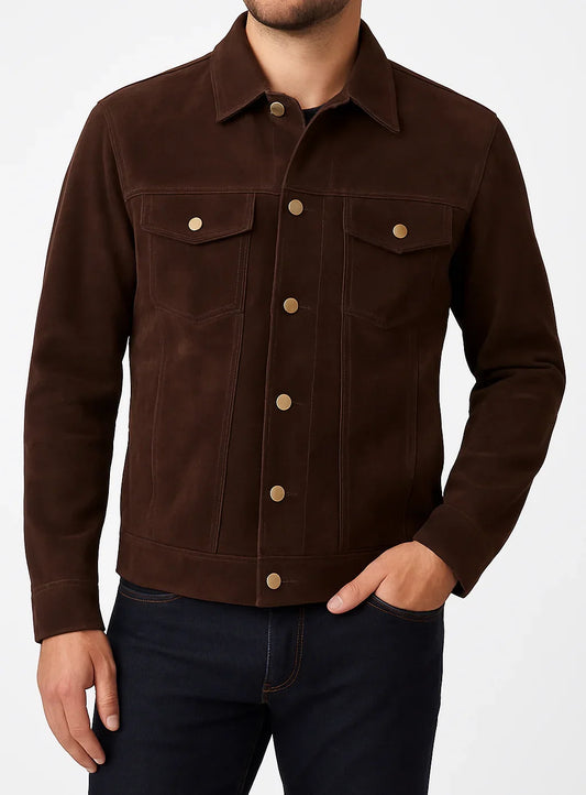 Men's Suede Trucker Jacket – Button-Front Vintage Jacket