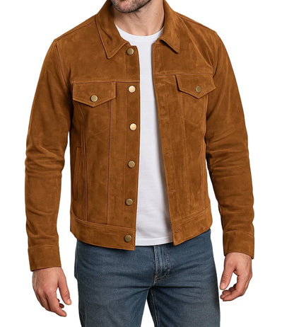 Men's Suede Trucker Jacket – Button-Front Vintage Jacket