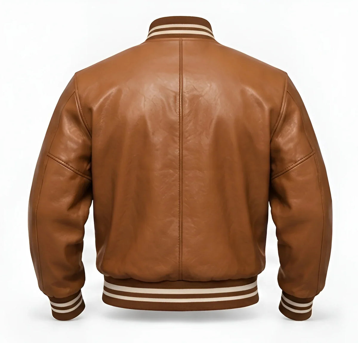 Men's Light Brown Leather Varsity Jacket – Ribbed Bomber