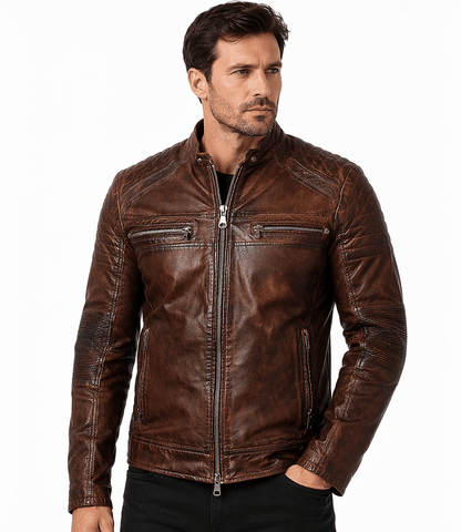 Men's Brown Café Racer Leather Jacket – Vintage Cowhide Jacket