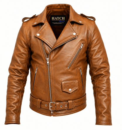 Men's Classic Leather Biker Jacket – Belted Slim Fit Moto Jacket
