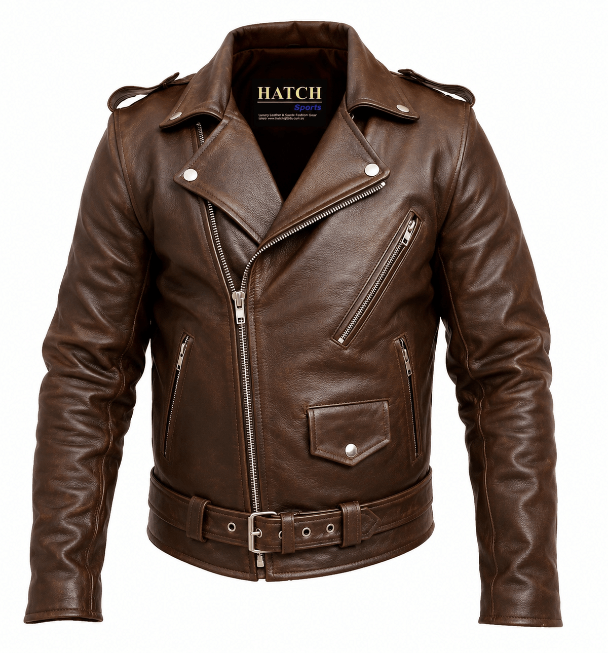 Men's Classic Leather Biker Jacket – Belted Slim Fit Moto Jacket