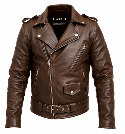 Men's Classic Leather Biker Jacket – Belted Slim Fit Moto Jacket