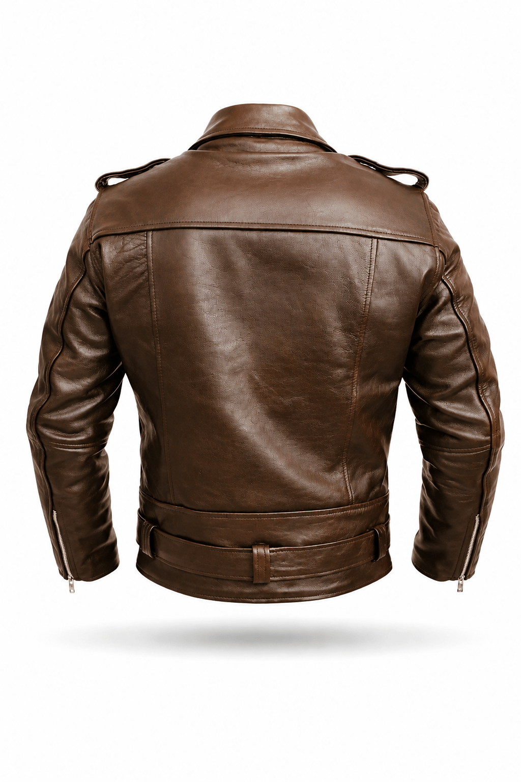 Men's Brown Leather Biker Jacket – Belted Asymmetric Zip