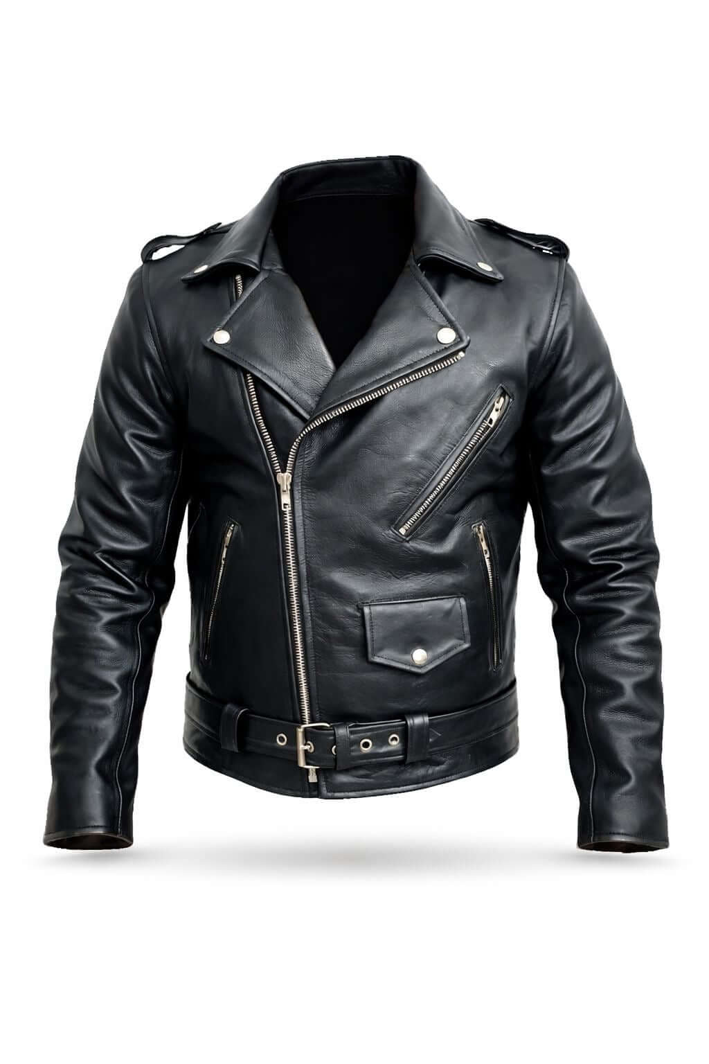 Men's Classic Leather Biker Jacket – Belted Slim Fit Moto Jacket