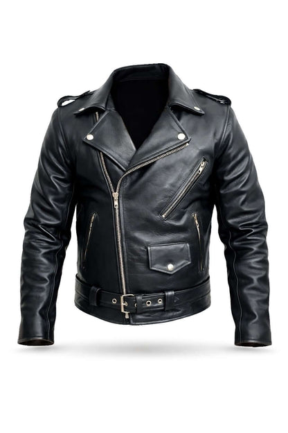 Men's Classic Leather Biker Jacket – Belted Slim Fit Moto Jacket