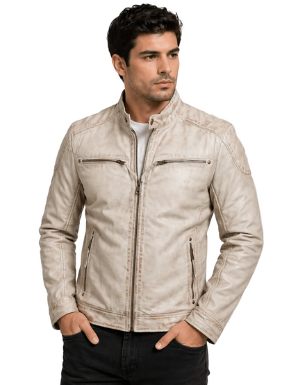 Men's Off-White Leather Jacket – Vintage Waxed Sheepskin