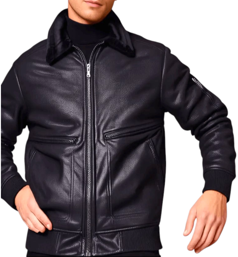 Men's Faux Leather Winter Jacket – Faux Fur Collar Bomber