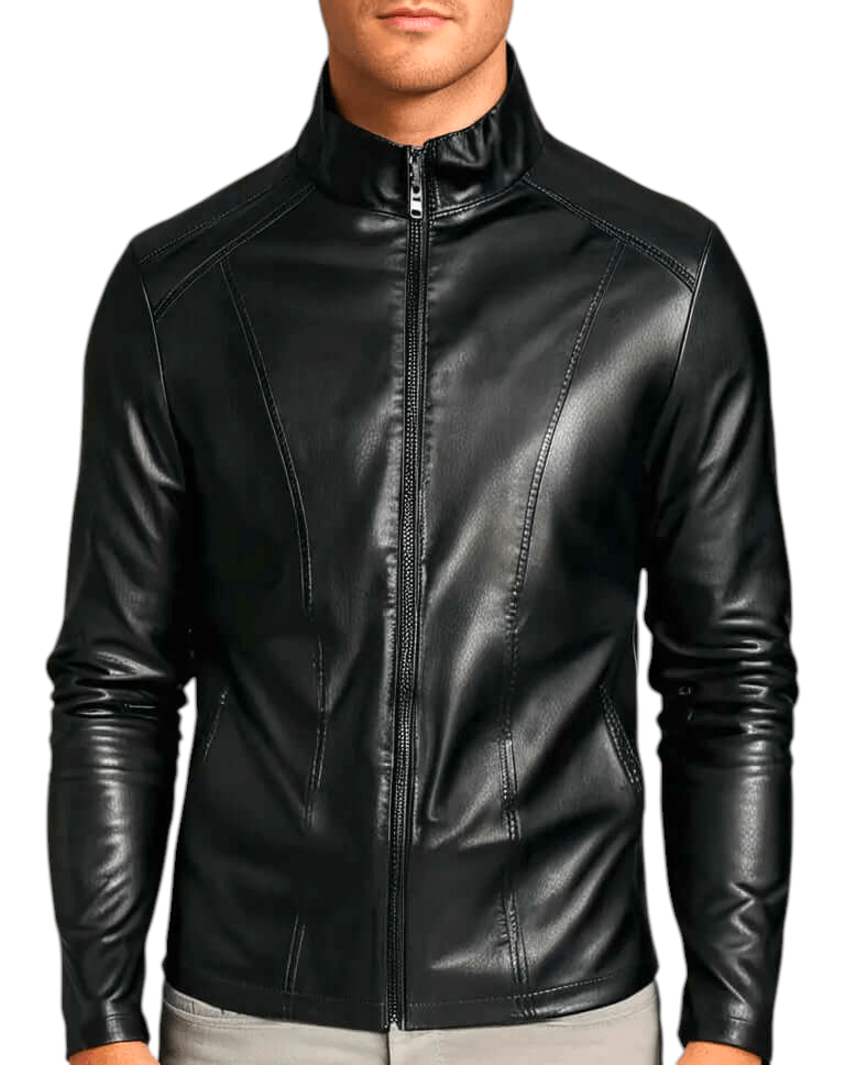 Men's Faux Leather Jacket – Stand Collar