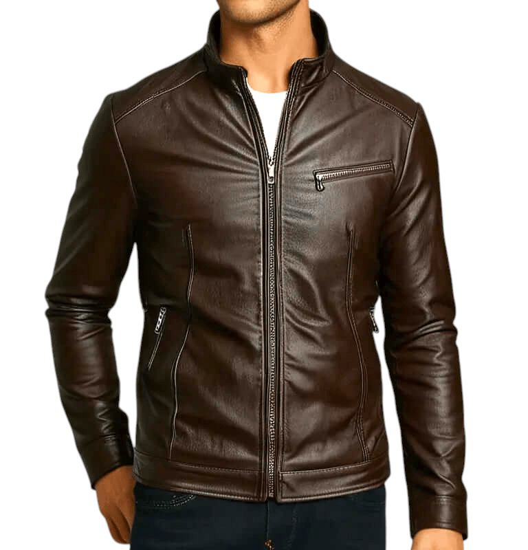 Men's Faux Leather Jacket – Stand Collar