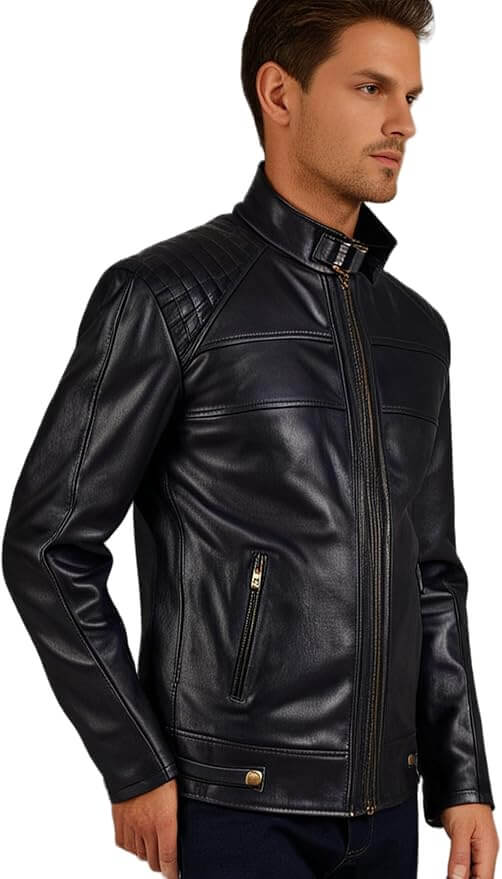 Men's Leather Moto Jacket – Zip Pockets