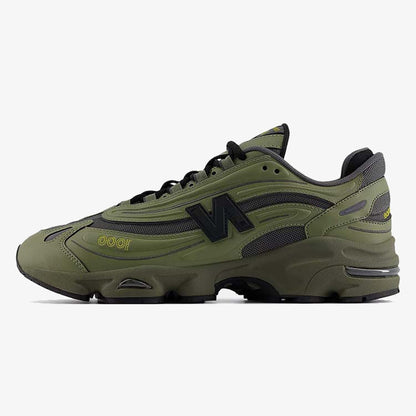 nb sneaker - Dark Olivine and Magnet grey sneaker with layered mesh and leather panels