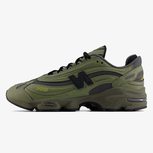 nb sneaker - Dark Olivine and Magnet grey sneaker with layered mesh and leather panels