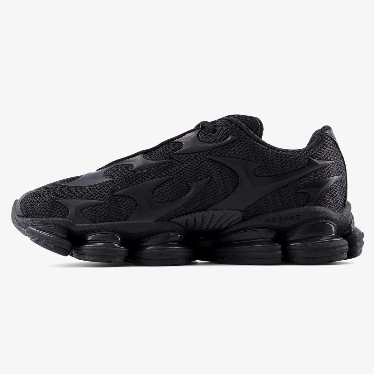 Black Metallic sneaker with visible cushioning pods