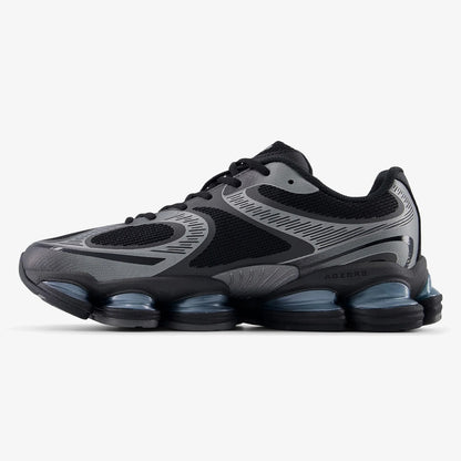 Black and Dark Silver sneaker with blue-tinted cushioning pods