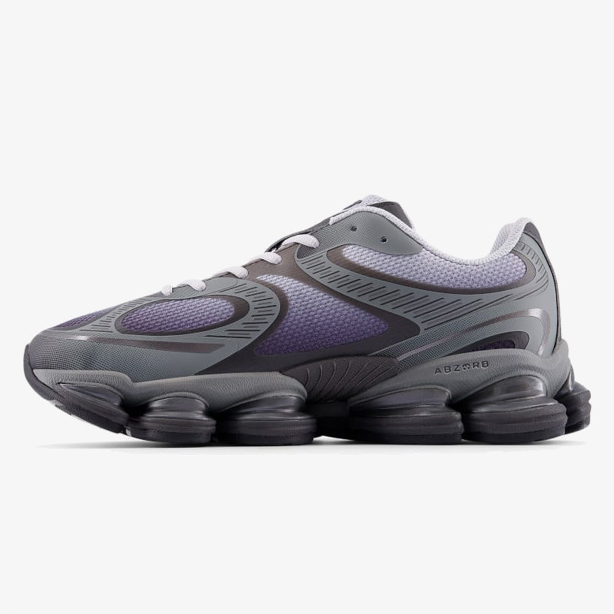 Pearl Grey and Black sneaker with visible cushioning pods