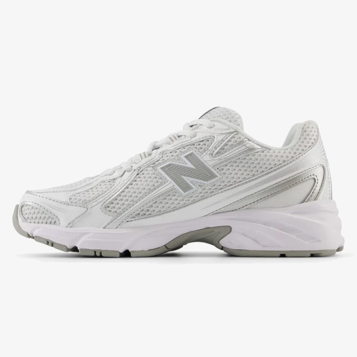 White and metallic silver ARDELIXA sneaker with mesh and reflective-style overlays