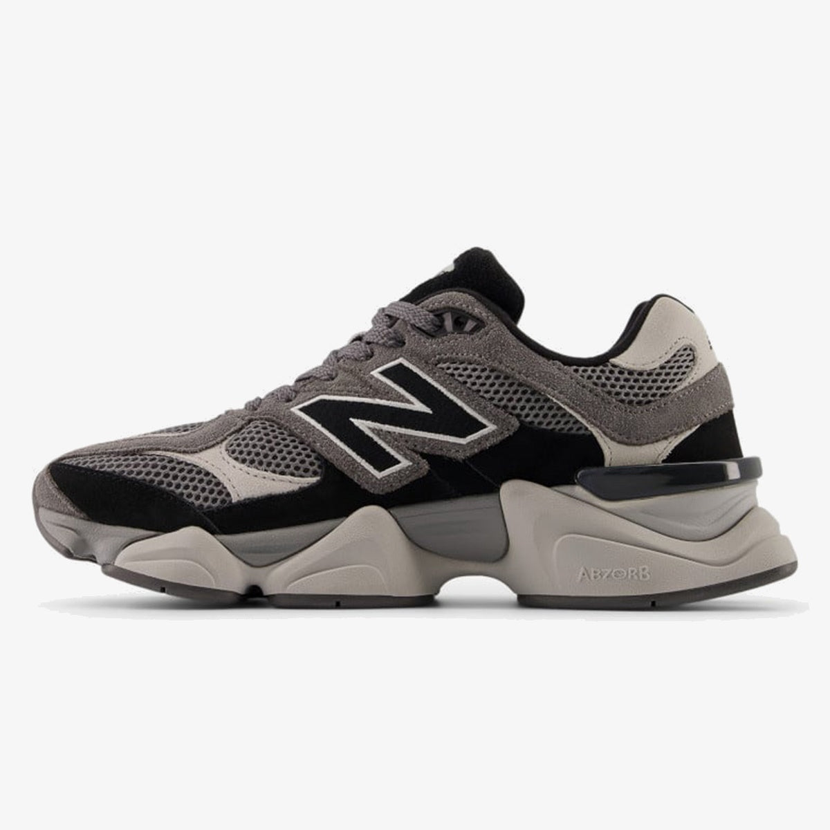 Black and Castlerock sneaker with layered mesh and suede upper
