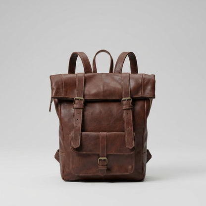 Vintage Leather Roll Top Backpack Large Travel Rucksack