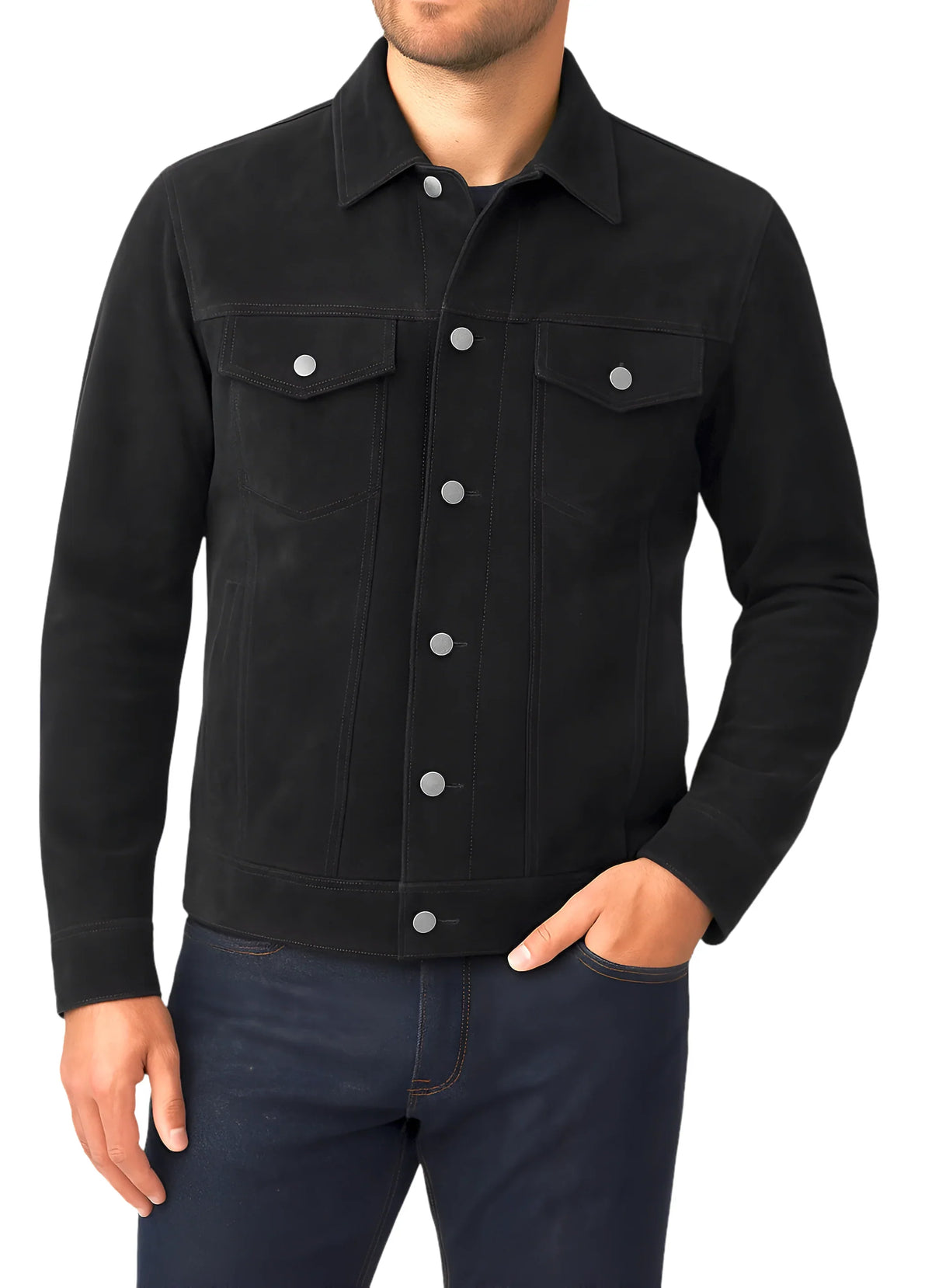 Men's Suede Trucker Jacket – Button-Front Vintage Jacket