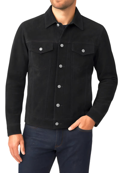 Men's Suede Trucker Jacket – Button-Front Vintage Jacket