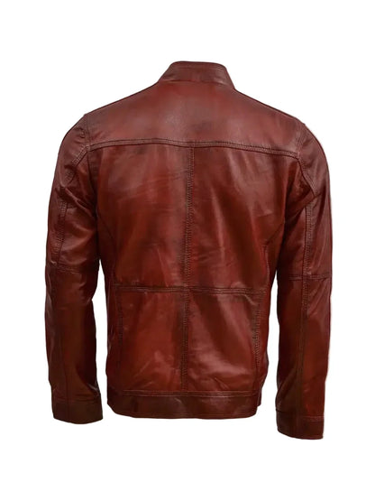 Men's Waxed Burgundy Leather Jacket – Vintage Slim Fit