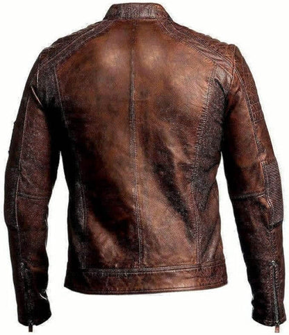 Men's Brown Café Racer Leather Jacket – Vintage Cowhide Jacket