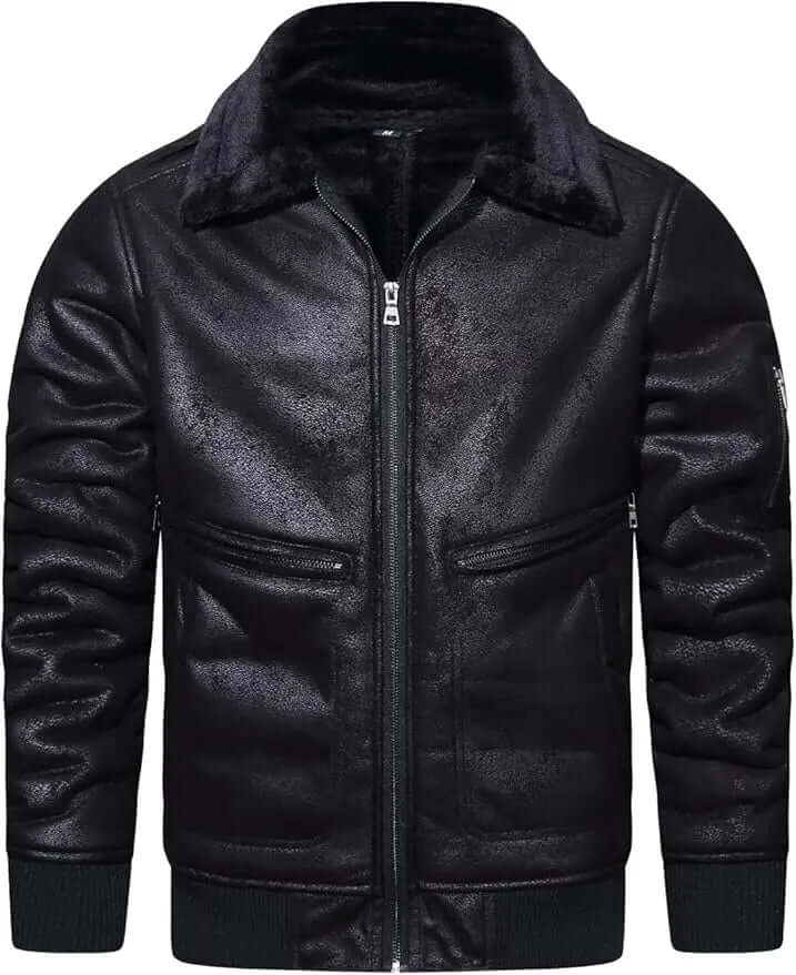 Men's Faux Leather Winter Jacket – Faux Fur Collar Bomber
