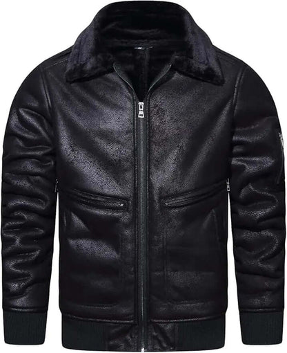 Men's Faux Leather Winter Jacket – Faux Fur Collar Bomber