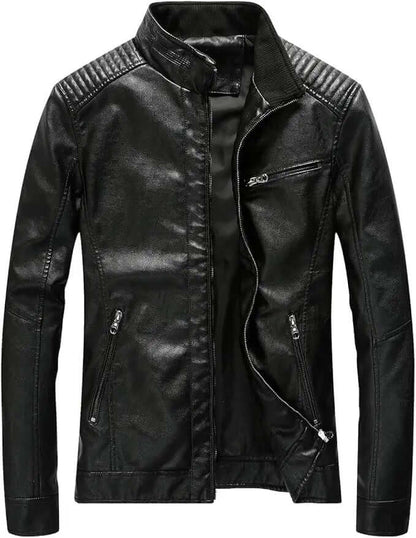 Men's Faux Leather Bomber Jacket – Lightweight Stand Collar