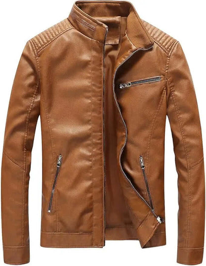 Men's Faux Leather Bomber Jacket – Stand Collar
