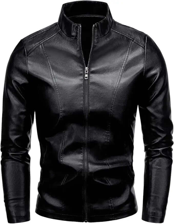 Men's Faux Leather Jacket – Stand Collar