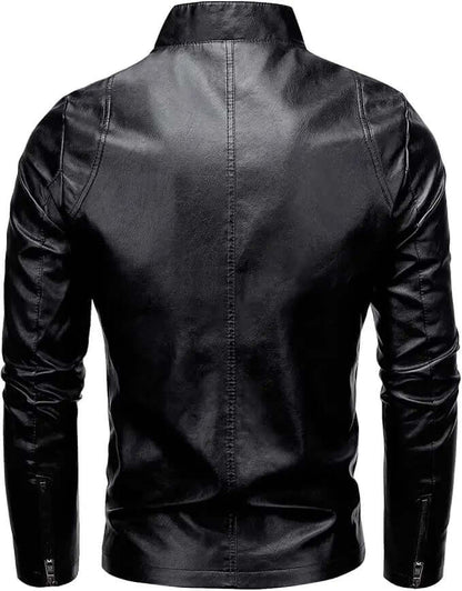 Men's Faux Leather Jacket – Stand Collar