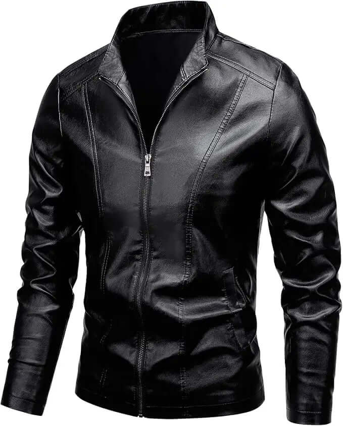 Men's Faux Leather Jacket – Stand Collar