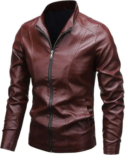 Men's Faux Leather Jacket – Stand Collar Zip Jacket