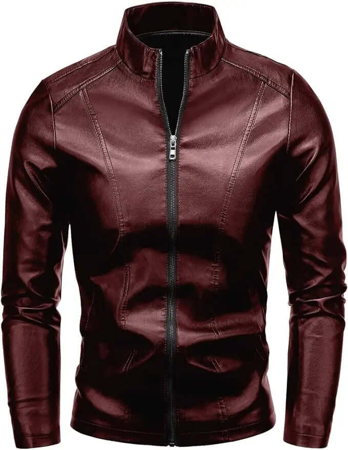 Men's Faux Leather Jacket – Stand Collar Zip Jacket