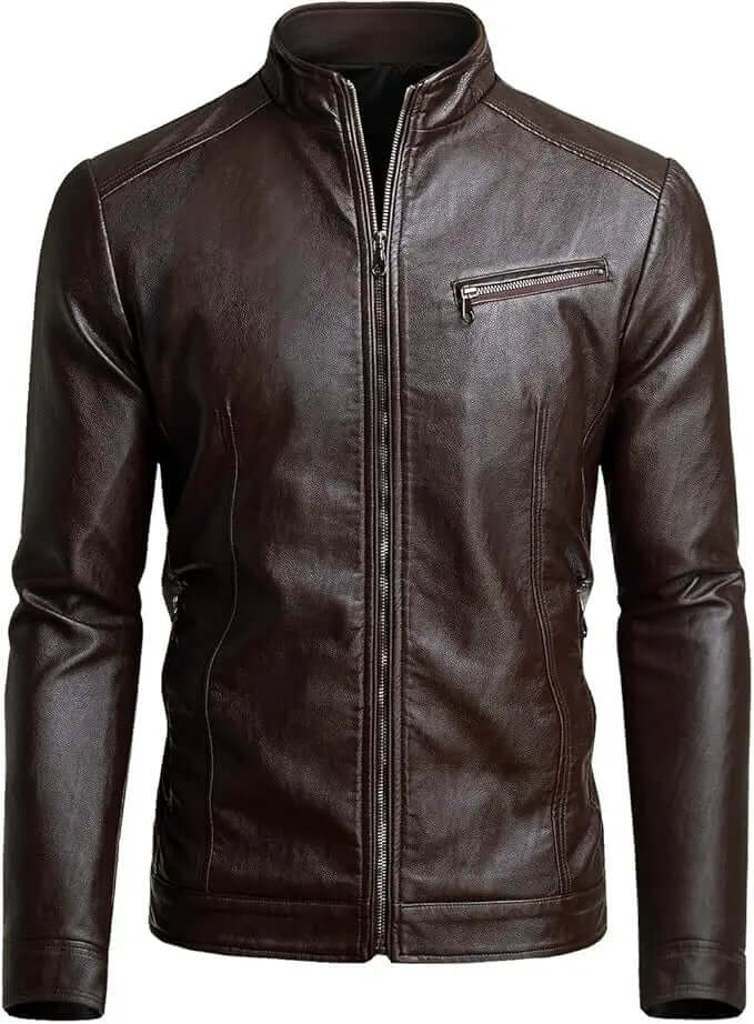 Men's Faux Leather Jacket – Stand Collar