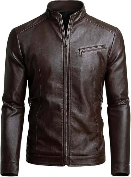Men's Faux Leather Jacket – Stand Collar
