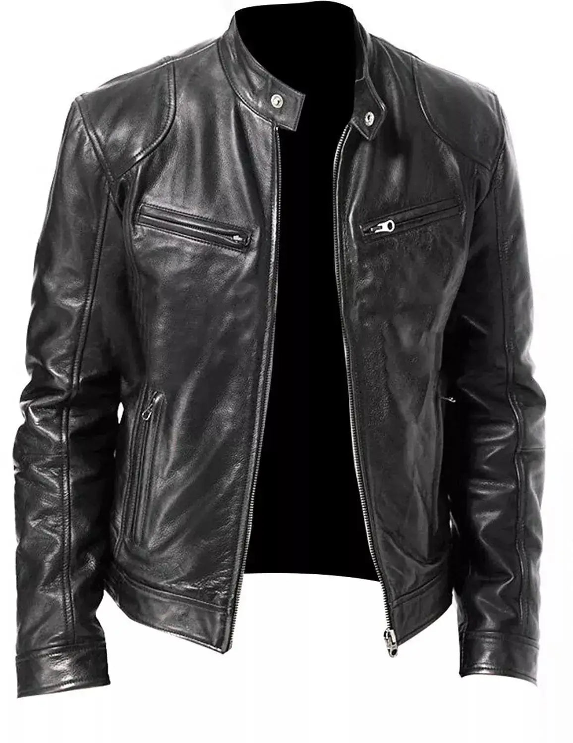 Men's Black Leather Moto Jacket – Lined Winter Biker Jacket