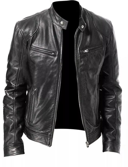 Men's Black Leather Moto Jacket – Lined Winter Biker Jacket