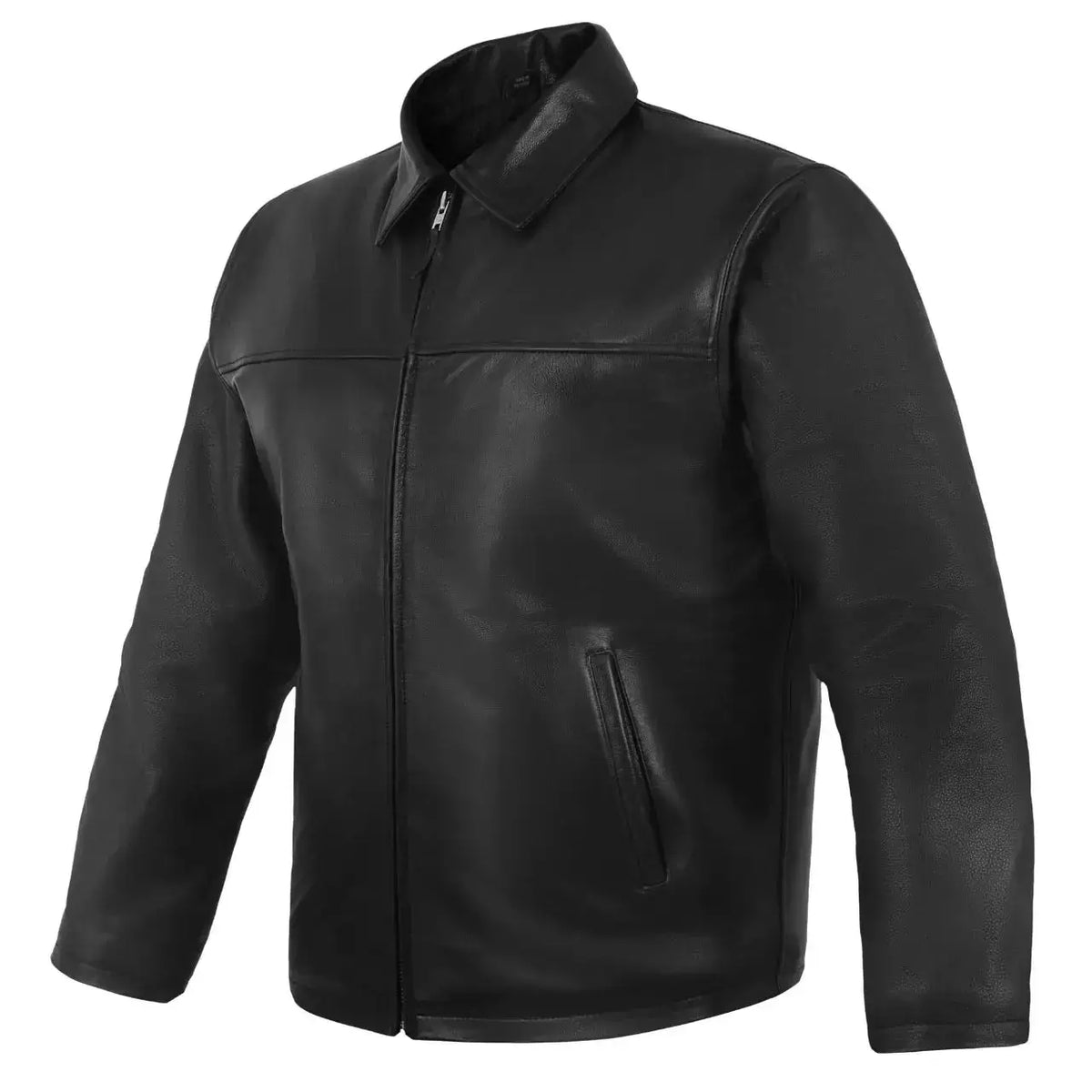 Men's Black Leather Jacket – Casual Zip-Up Cowhide Jacket