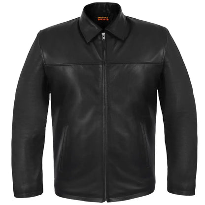 Men's Black Leather Jacket – Casual Zip-Up Cowhide Jacket