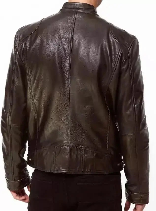 Men's Brown Leather Moto Jacket – Lined Winter Biker Jacket