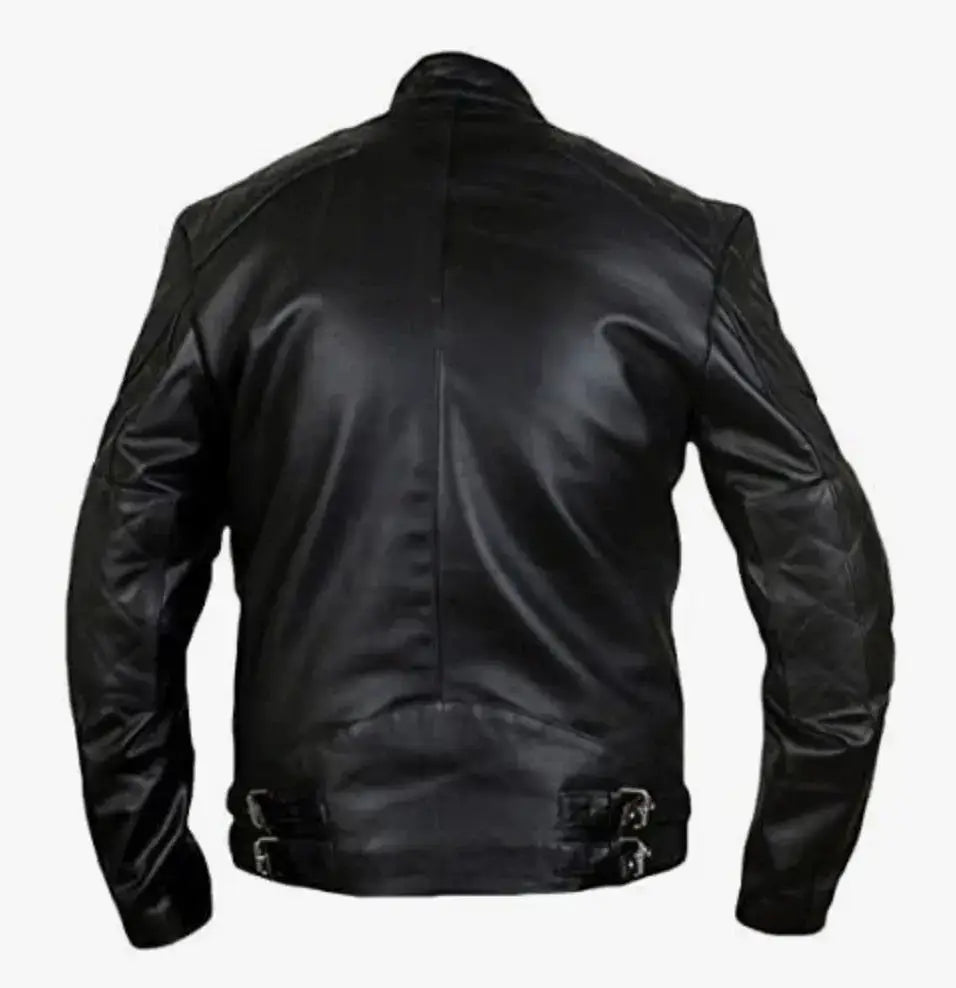 Men's Black Leather Biker Jacket – Zip Chest Pockets