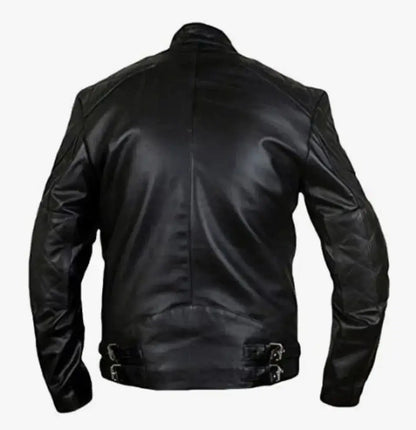 Men's Black Leather Biker Jacket – Zip Chest Pockets