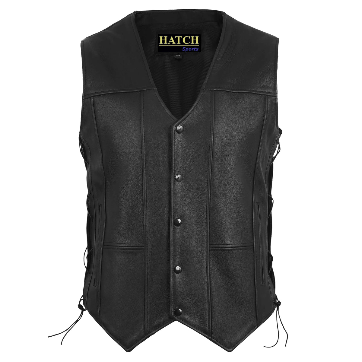 Men's Black Leather Vest – Classic Button-Front Biker Vest